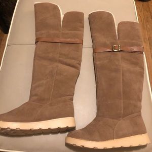 New Faux Suede and Fur Over Knee Boots
